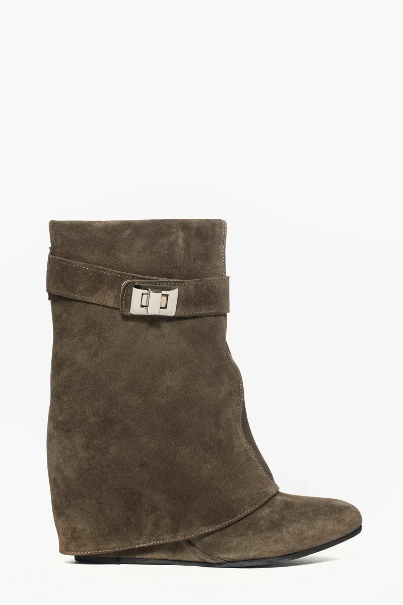 Stivaletti Annachiara 5 camoscio verde militare con risvolto