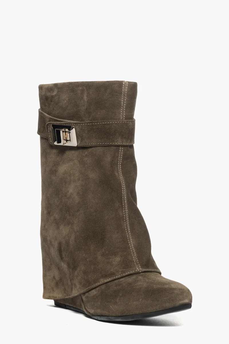 Stivaletti Annachiara 5 camoscio verde militare con risvolto - immagine 3