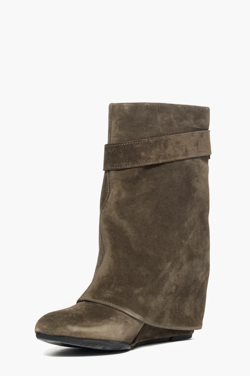 Stivaletti Annachiara 5 camoscio verde militare con risvolto - immagine 4