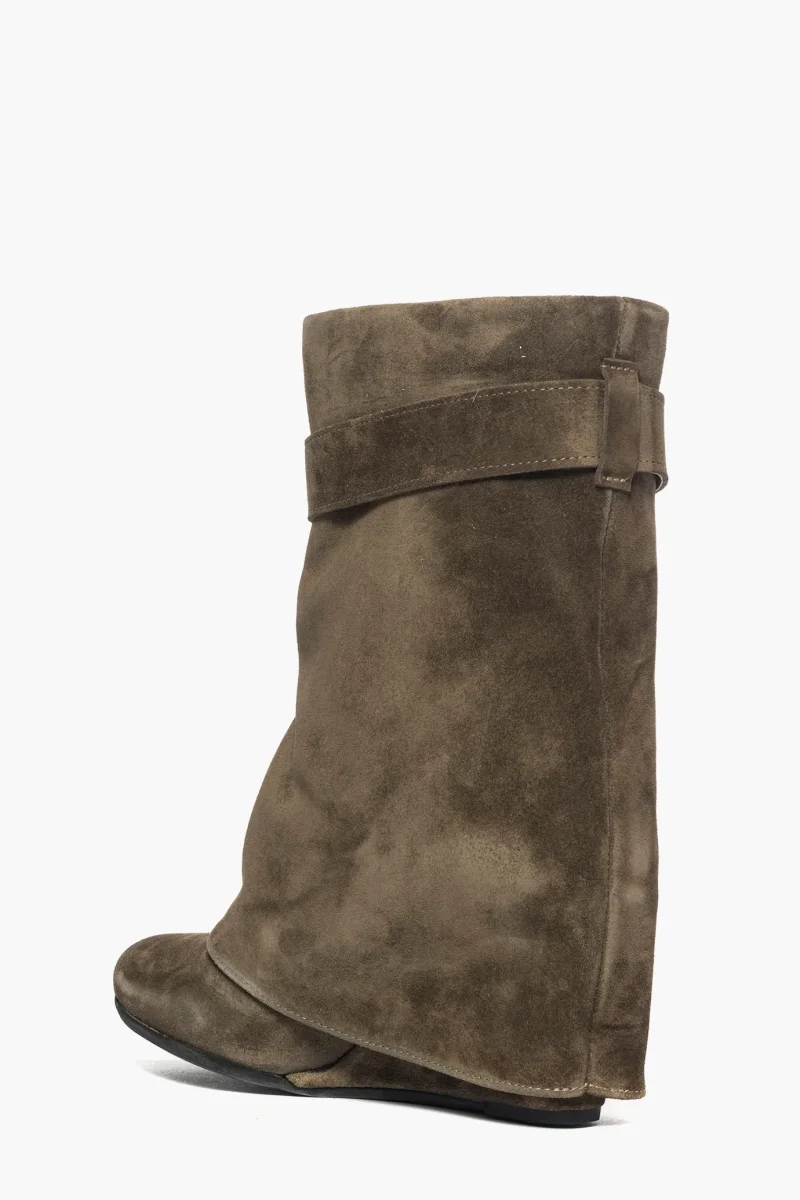 Stivaletti Annachiara 5 camoscio verde militare con risvolto - immagine 5