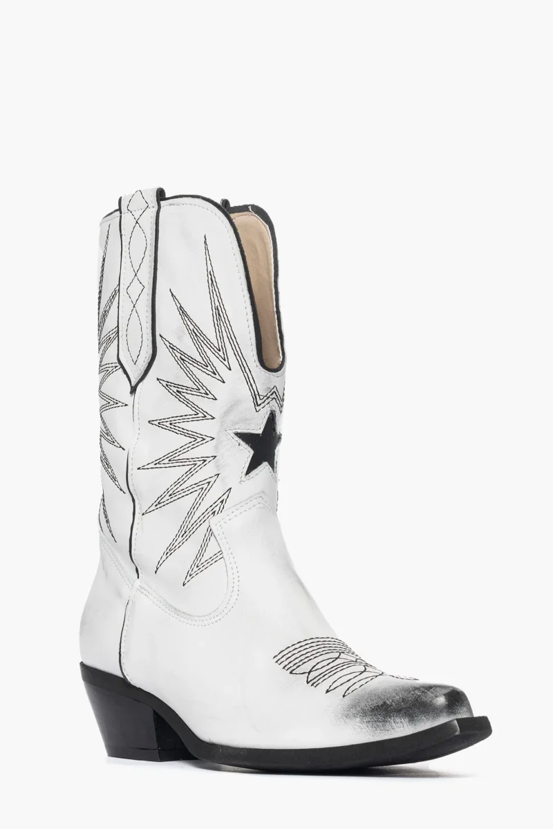 Stivaletti Oldwest 92 pelle bianco e ricamo nero - immagine 3
