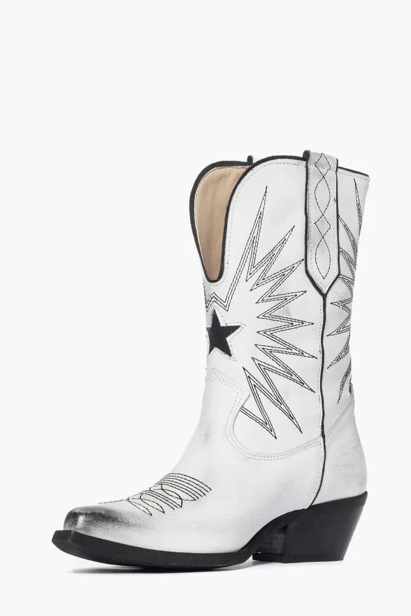 Stivaletti Oldwest 92 pelle bianco e ricamo nero - immagine 4