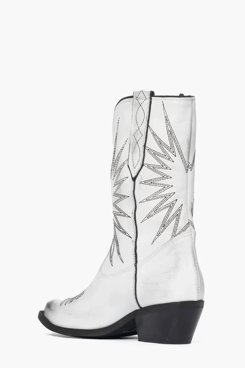 Stivaletti Oldwest 92 pelle bianco e ricamo nero - immagine 5
