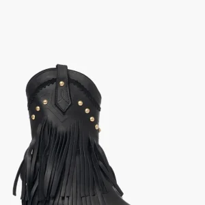 Stivaletti pelle nero con frange e borchie  Oldwest 100