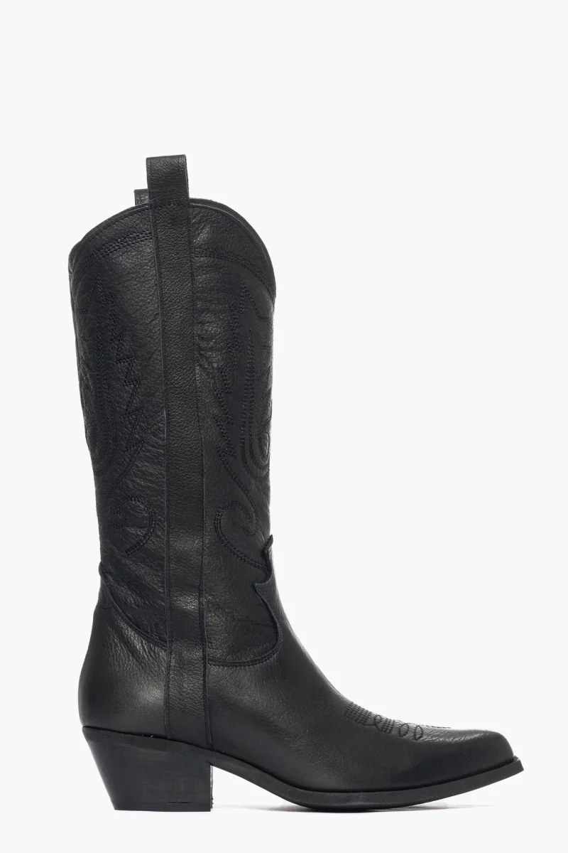 Stivali Oldwest 6 pelle nero con ricamo