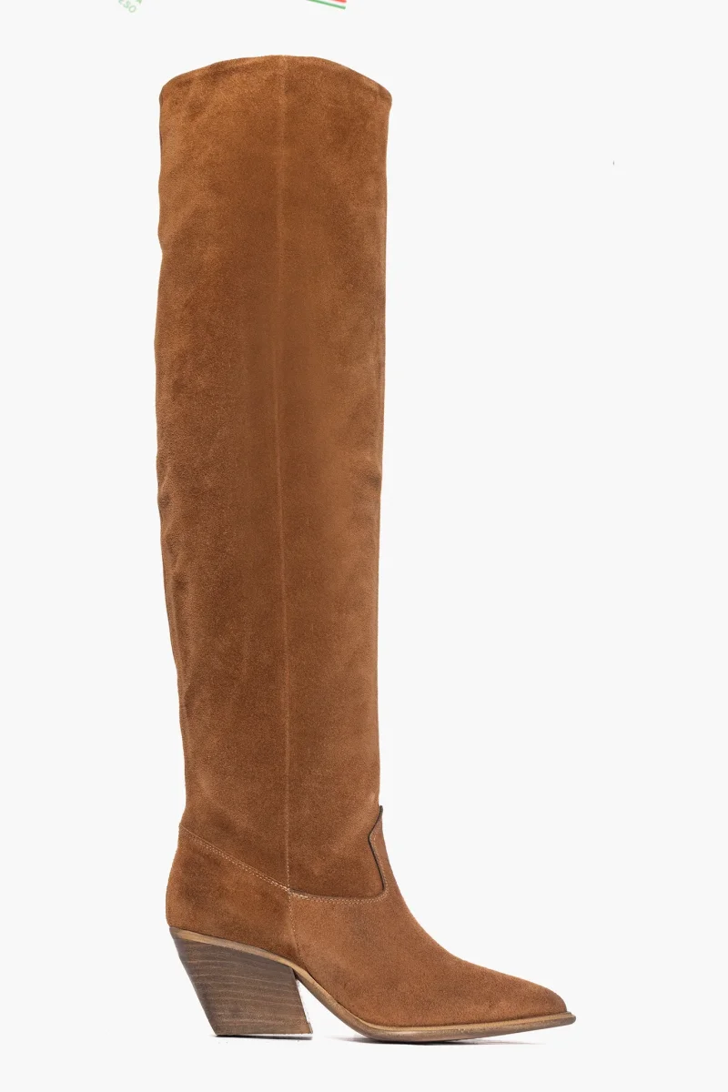 Stivale sopra al ginocchio camoscio cuoio Irene 100