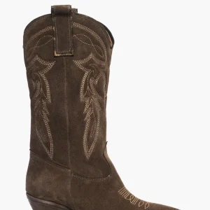 Stivali Irene Mers camoscio marrone con ricamo