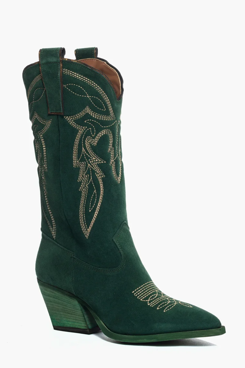 Stivali Irene Mers camoscio verde con ricamo - immagine 3