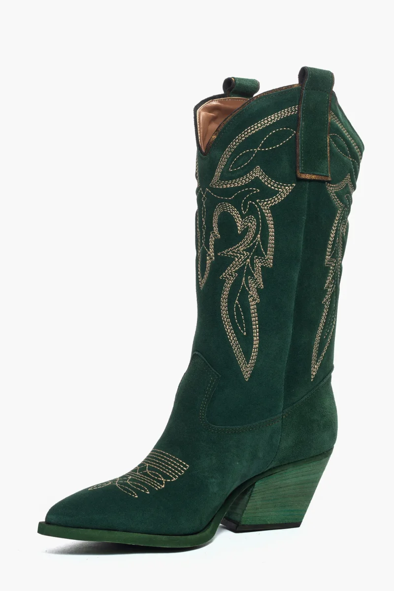 Stivali Irene Mers camoscio verde con ricamo - immagine 4