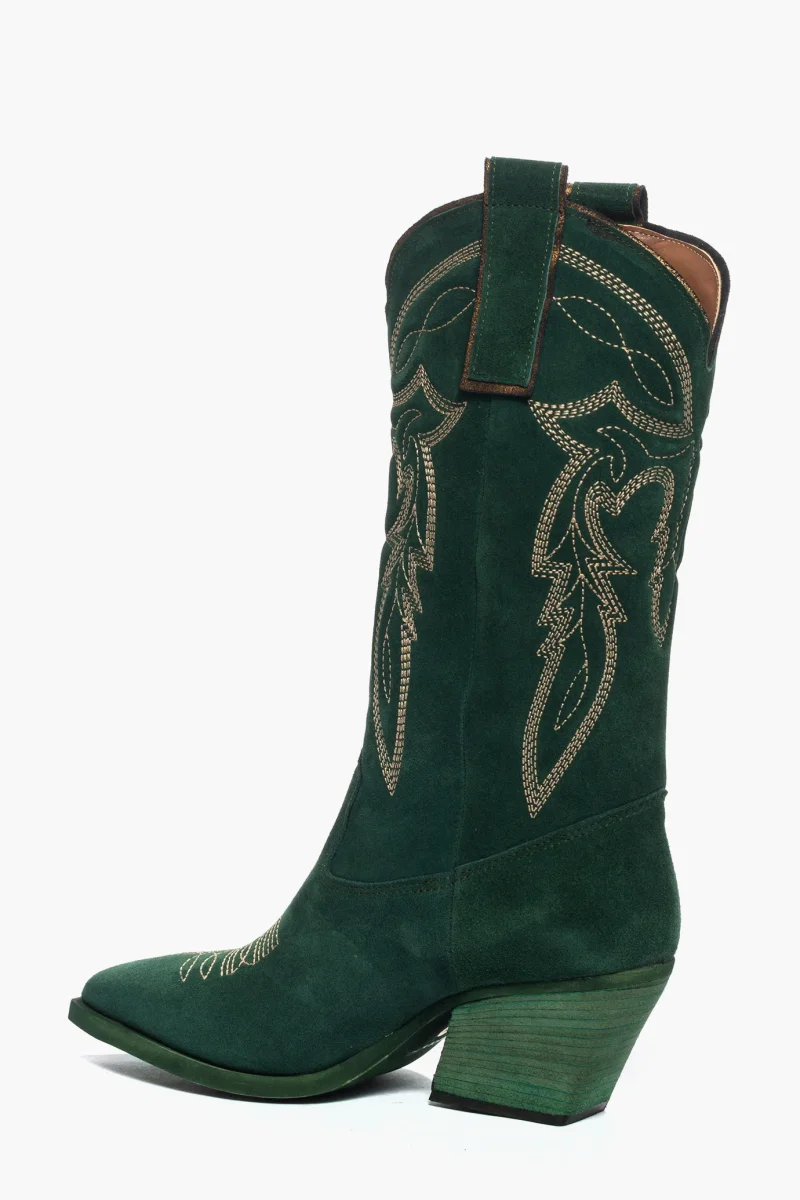 Stivali Irene Mers camoscio verde con ricamo - immagine 5