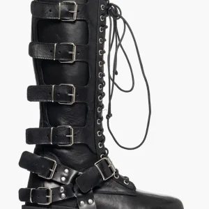 Anfibi pelle nero accessori argento Boomerang 779