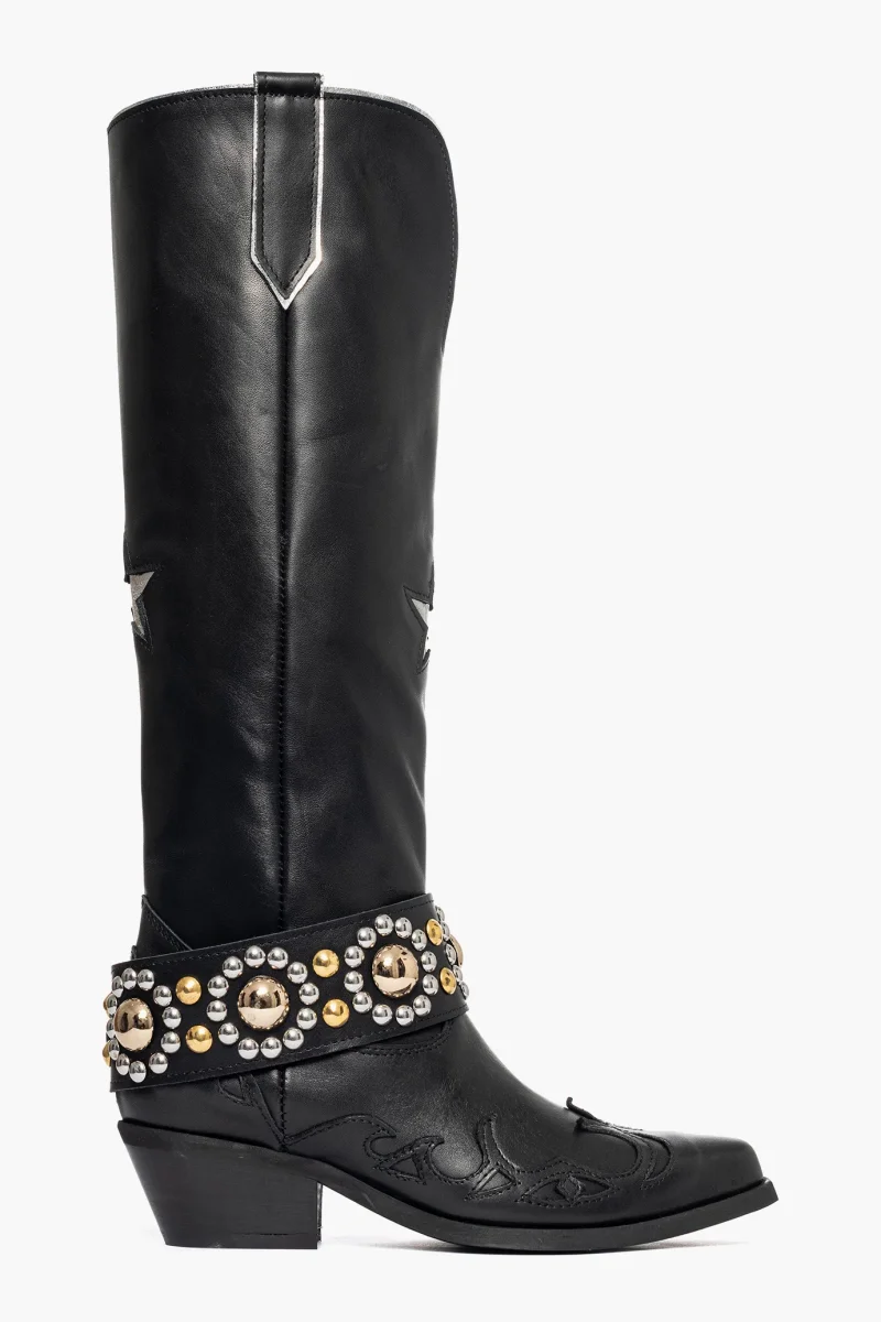 Stivali Oldwest 91 pelle nero stella e borchie
