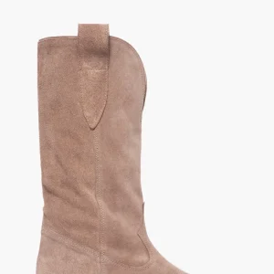 Stivali 288 camoscio taupe con ricamo in punta e scollo