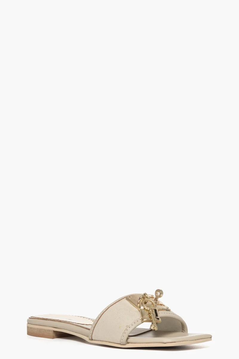 Ciabatta in pelle beige e canvas lucchetto Fuego - immagine 3