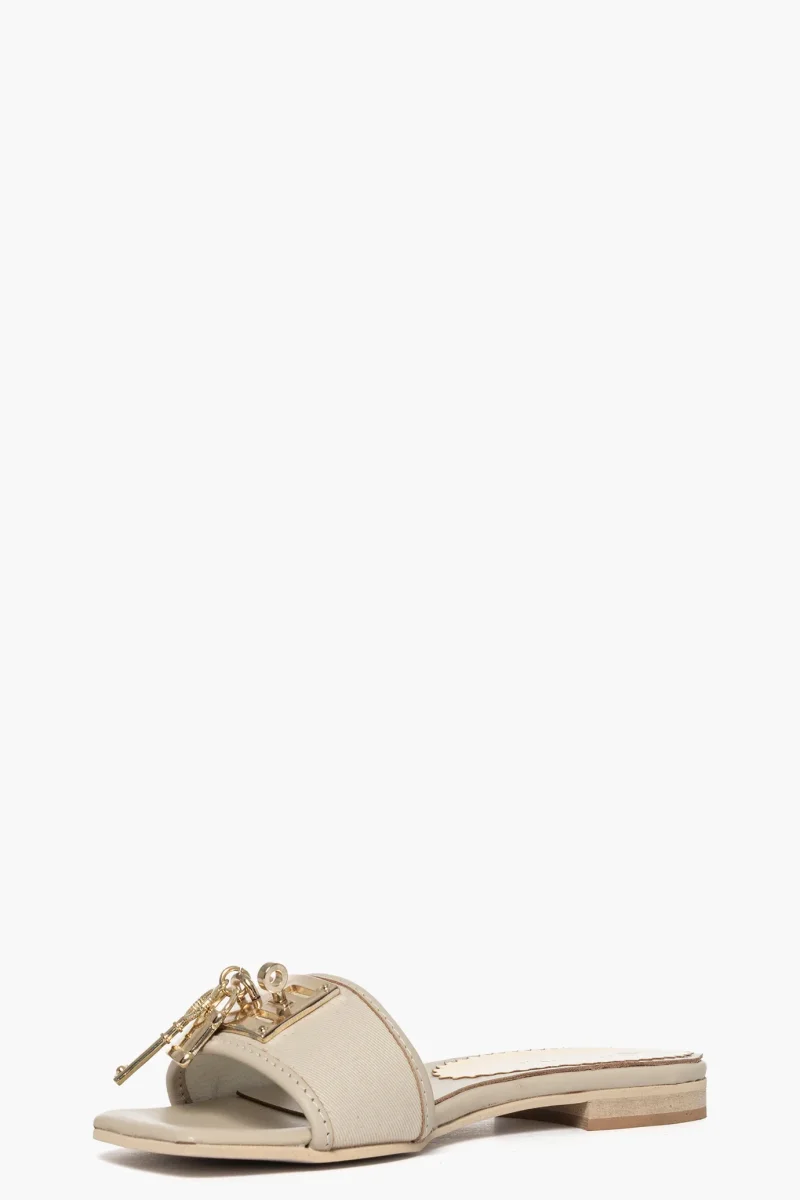 Ciabatta in pelle beige e canvas lucchetto Fuego - immagine 4