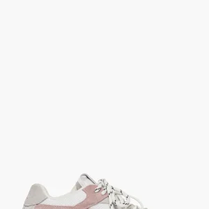 Sneakers Isabel camoscio ghiaccio e rosa doppio laccio