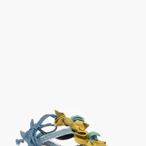Sandalo Love Fiore denim e camoscio giallo e celeste