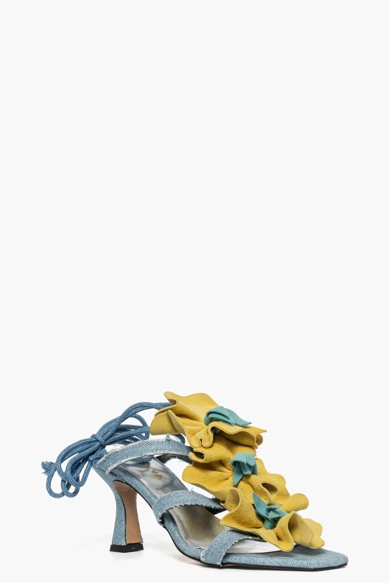 Sandalo Love Fiore denim e camoscio giallo e celeste - immagine 3