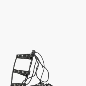 Sandalo alla schiava Paros pelle nero con borchie e lacci