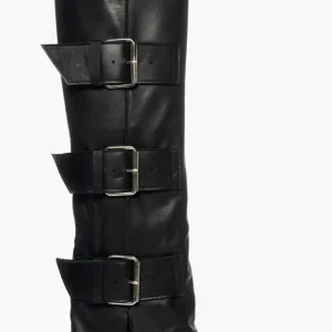 Stivali 1723 pelle nero con zeppa e fibbie