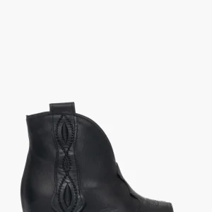 Tronchetto pelle nero con rialzo e ricamo 1692