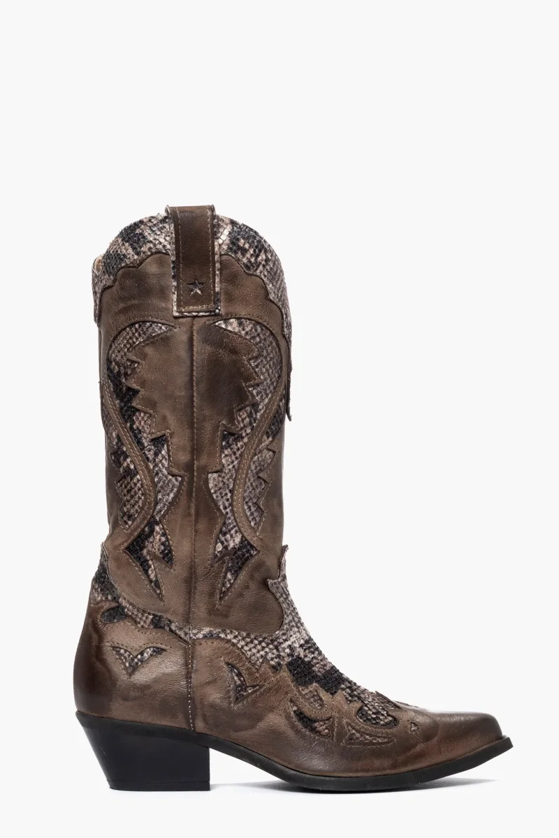Stivali Oldwest 1 nabuk taupe e anaconda