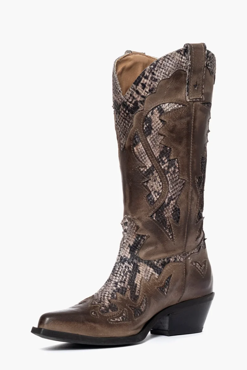 Stivali Oldwest 1 nabuk taupe e anaconda - immagine 4