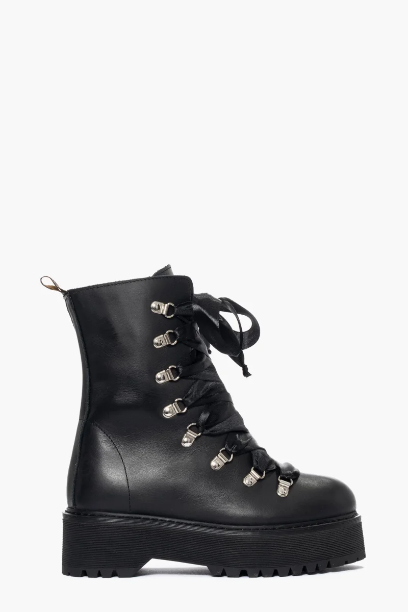 Stivaletti Oxford 100 pelle nero con lacci raso