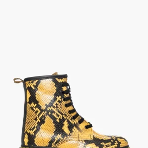 Stivaletti pelle pitone nero e giallo con lacci Oxford