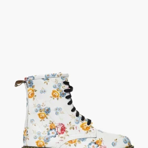 Stivaletti con lacci pelle bianco stampa a fiori Oxford