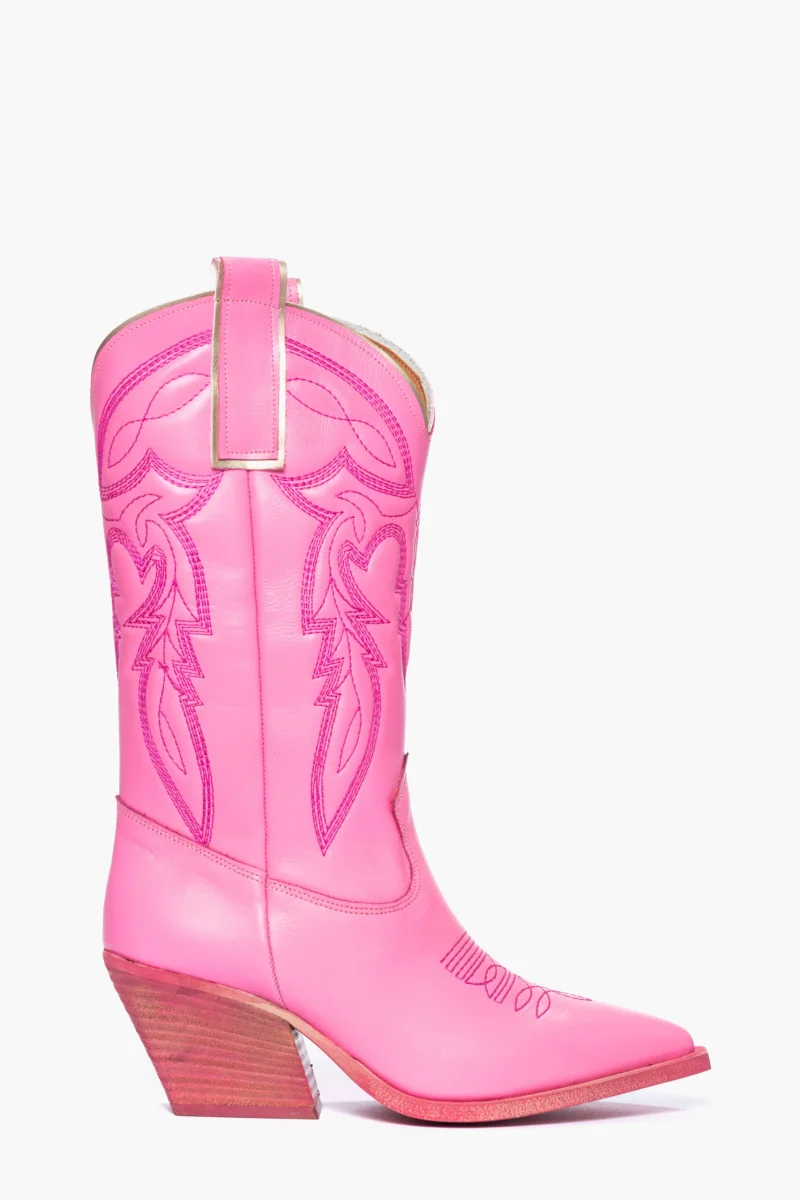 Stivali Irene Mers pelle rosa con ricamo