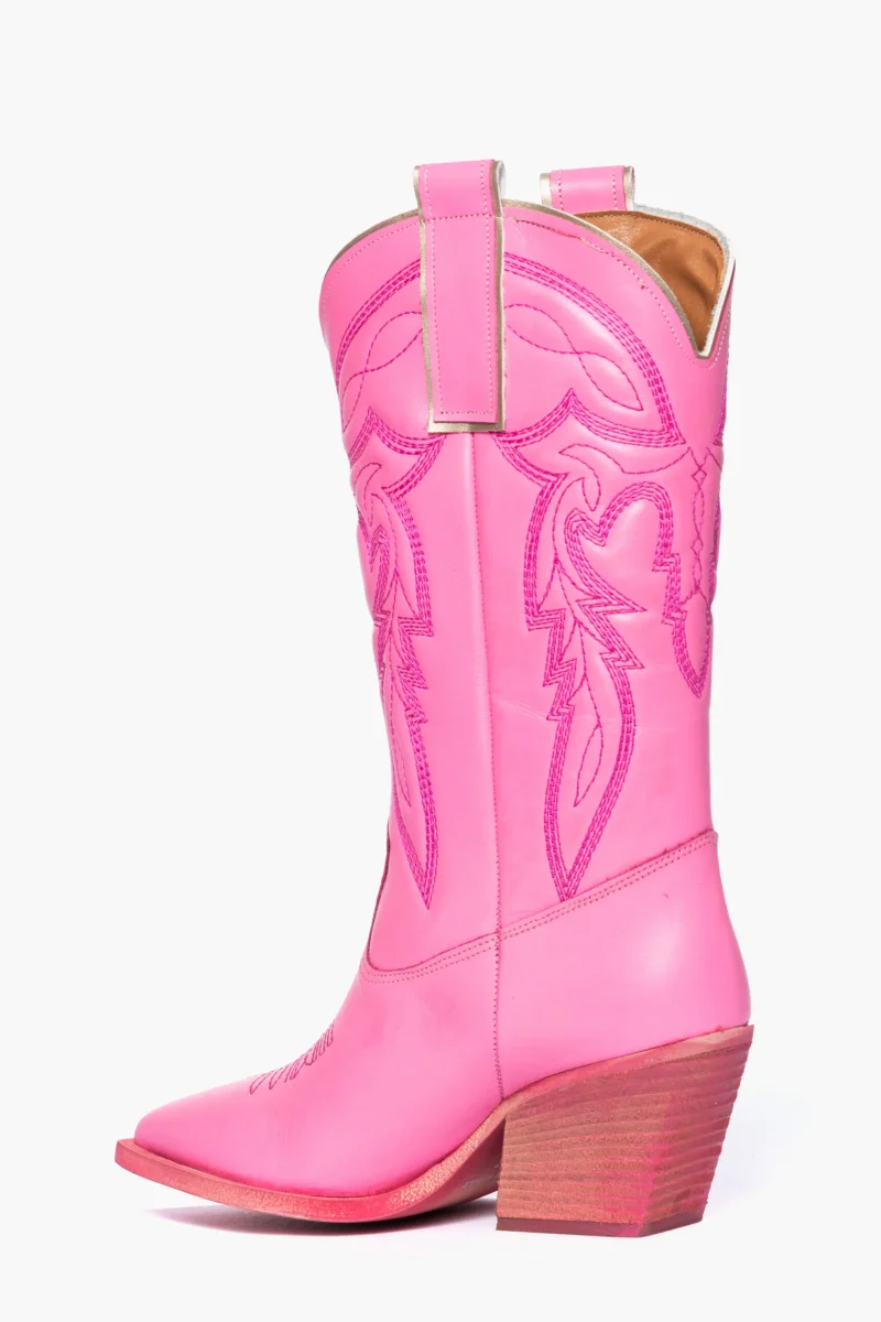 Stivali Irene Mers pelle rosa con ricamo - immagine 5