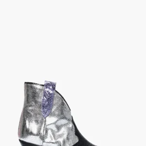 Stivaletti Irene Trend laminato argento e pelle nero