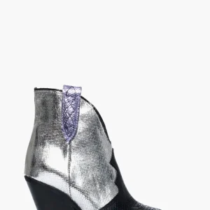 Stivaletti Gabriella Trend crac laminato argento, viola e pelle nero