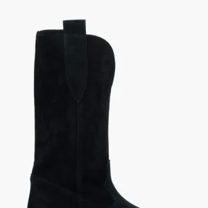 Stivali 288 camoscio nero con ricamo in punta e scollo