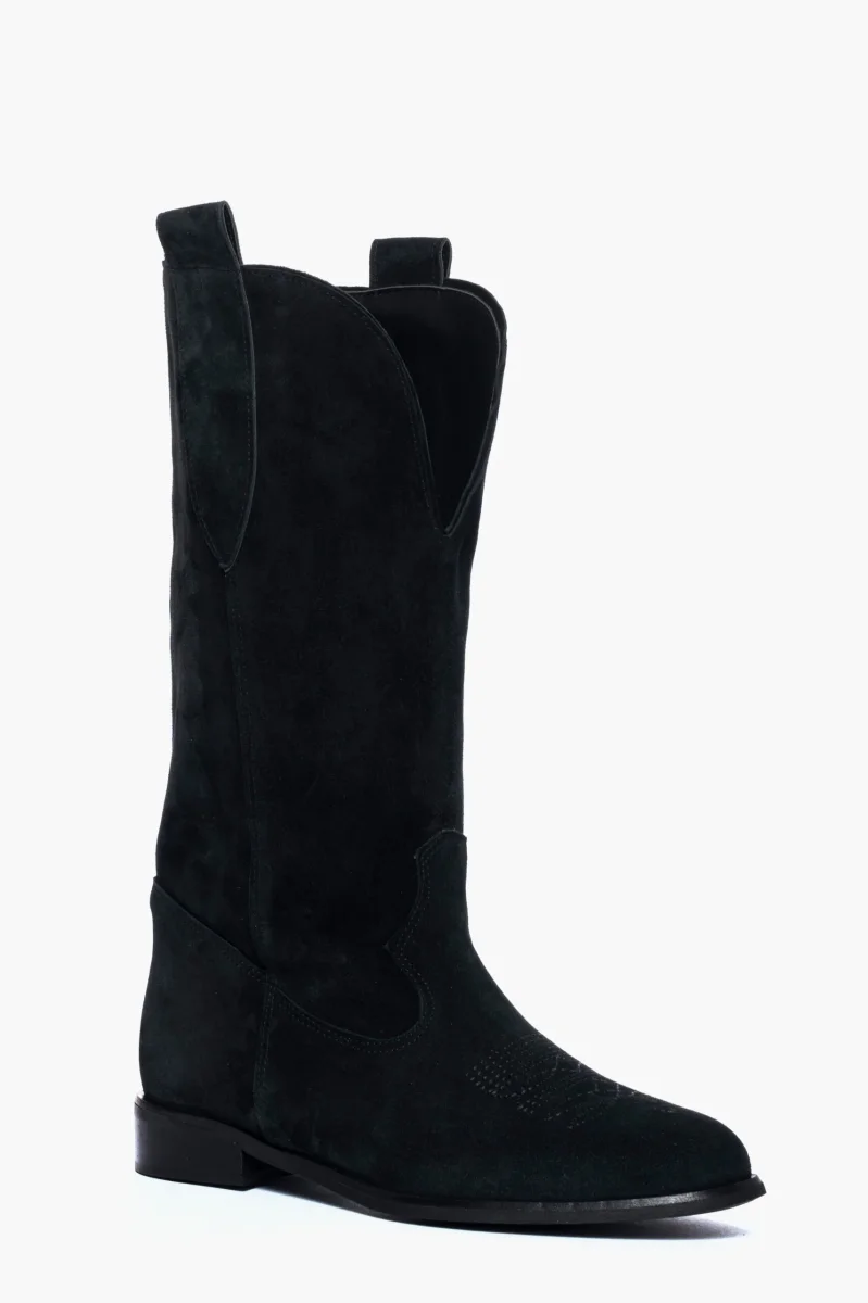 Stivali 288 camoscio nero con ricamo in punta e scollo - immagine 3