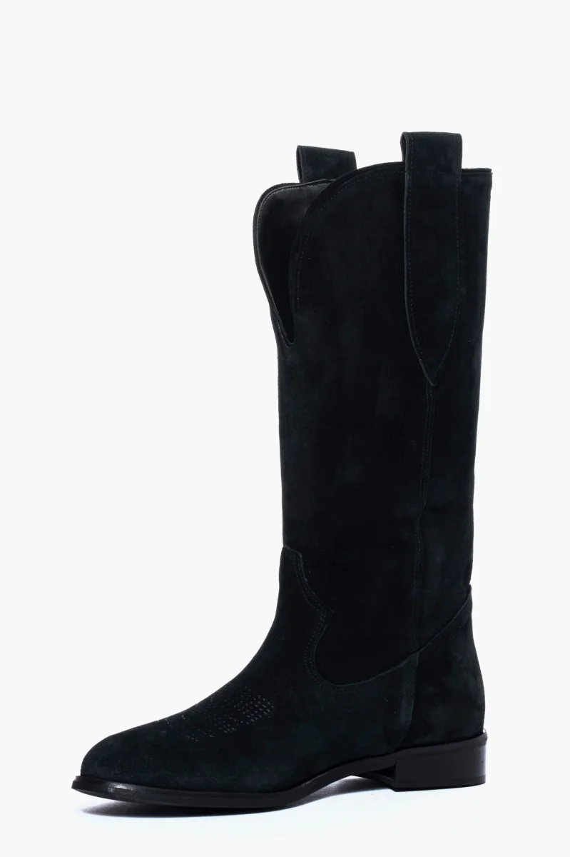 Stivali 288 camoscio nero con ricamo in punta e scollo - immagine 4