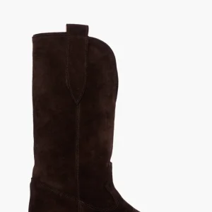 Stivali 288 camoscio cioccolato con ricamo in punta e scollo