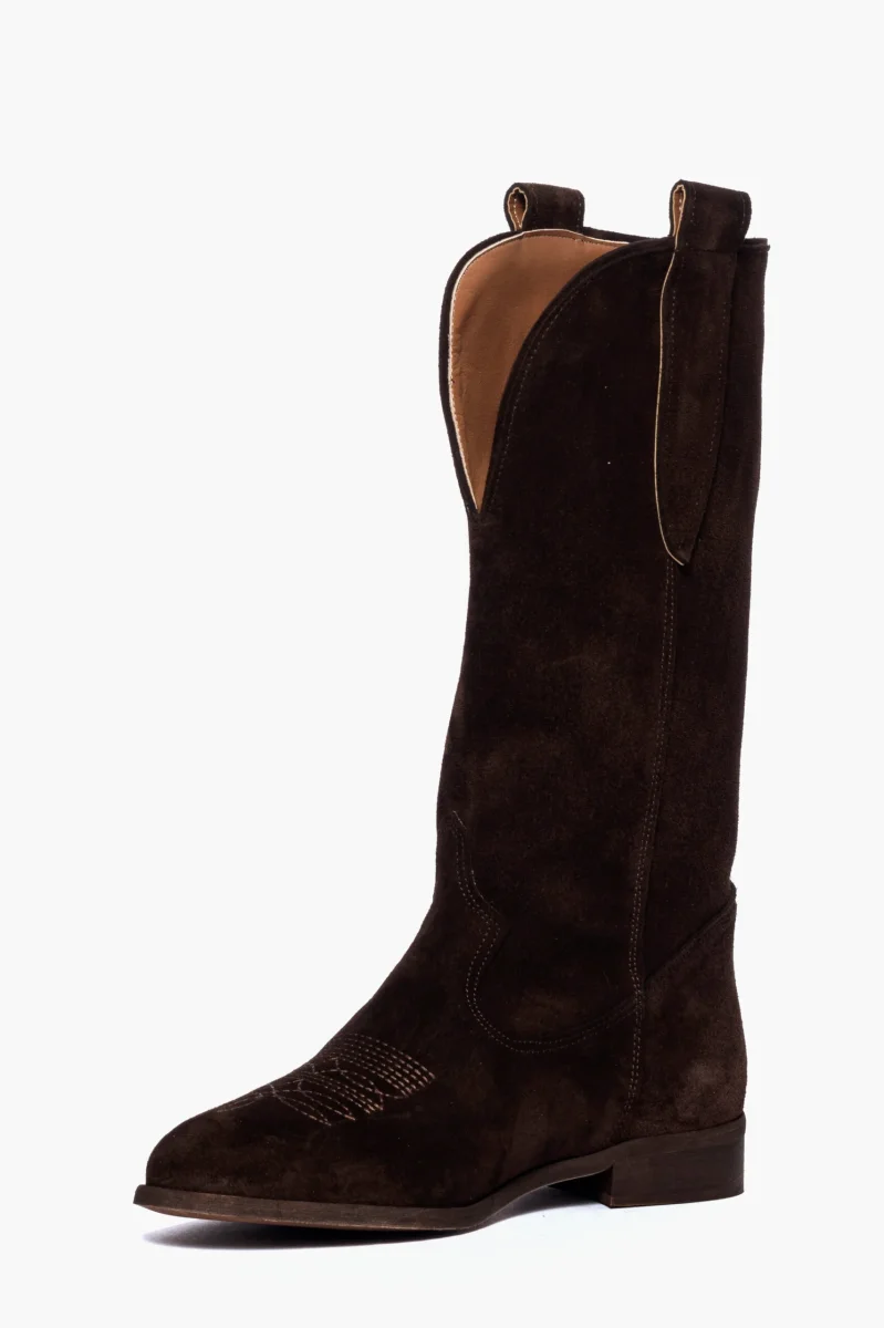 Stivali 288 camoscio cioccolato con ricamo in punta e scollo - immagine 4