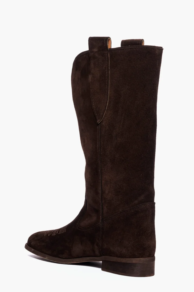 Stivali 288 camoscio cioccolato con ricamo in punta e scollo - immagine 5