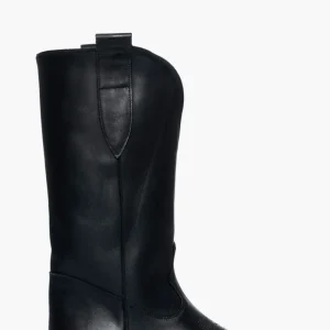 Stivali 288 pelle nero con ricamo in punta e scollo