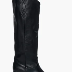 Stivali pelle nero con stella Irene Super Star con placca argento