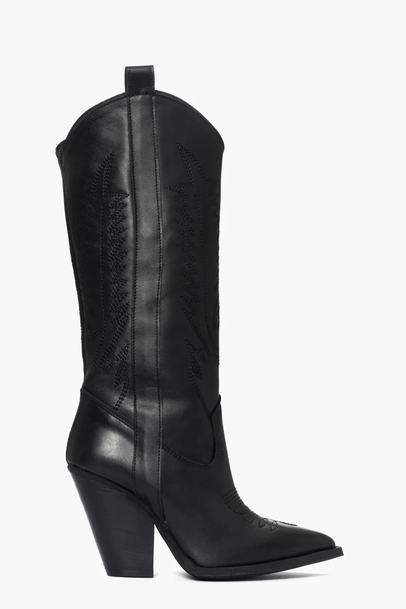 Stivali Cecilia 2 pelle nero con ricamo nero