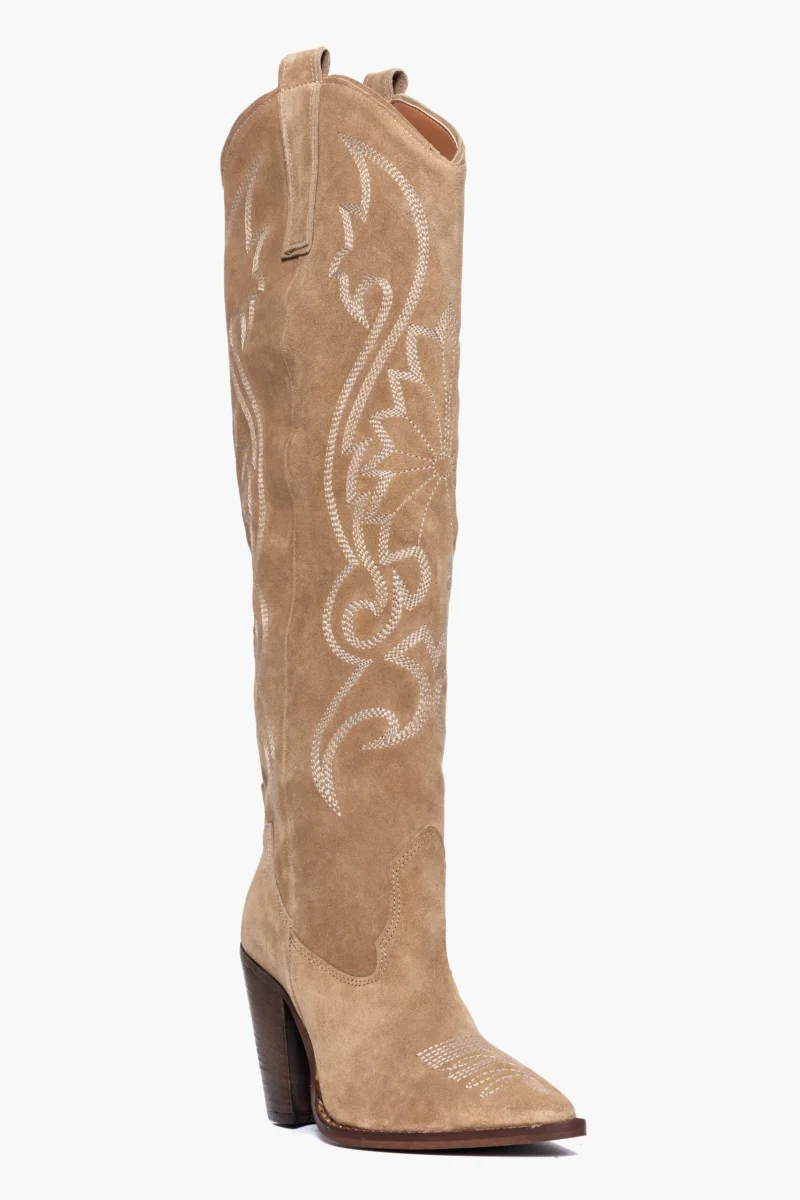 Stivali New Cecilia camoscio taupe con ricamo - immagine 3