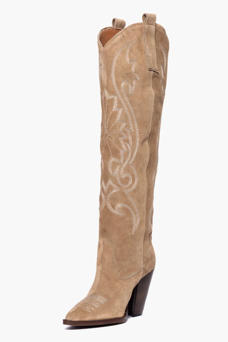 Stivali New Cecilia camoscio taupe con ricamo - immagine 4