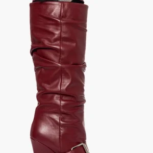 Stivale pelle bordeaux con zeppa e bracciale con fibbia argento 1749