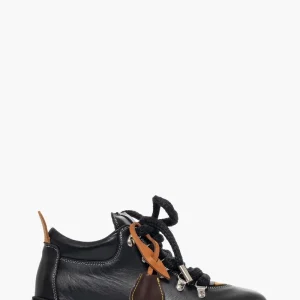 Scarpa pelle nero e riporto cuoio con lacci Boomerang