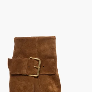 Stivaletti alla caviglia con risvolto camoscio cuoio con fibbia oro 1720