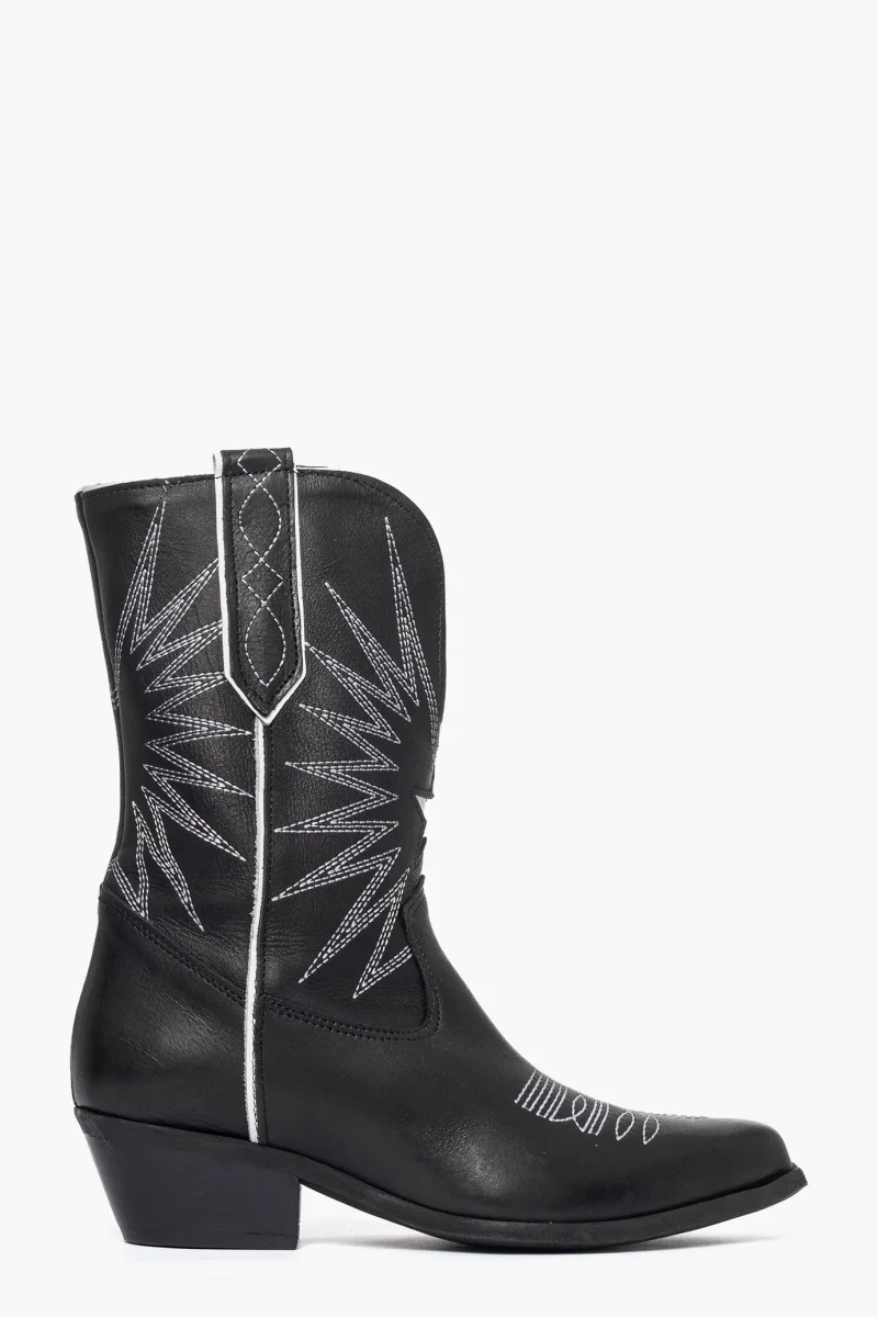 Stivaletti Oldwest 92 pelle nero e ricamo bianco