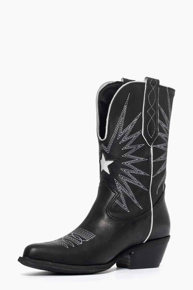 Stivaletti Oldwest 92 pelle nero e ricamo bianco - immagine 4